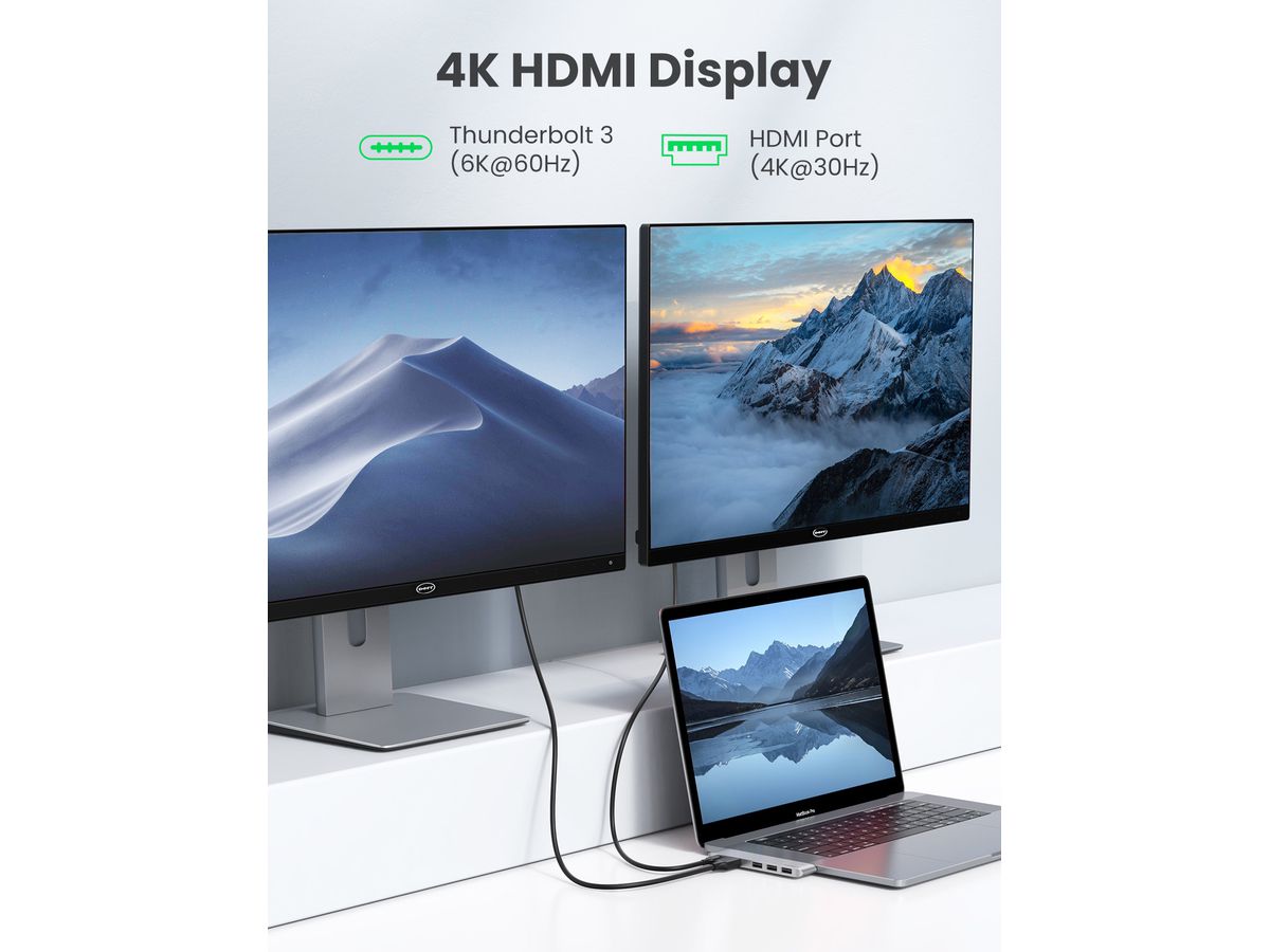 UGREEN USB-C 5in2 Hub, Grey 60559 HDMI,3xUSB-A,USB-C MB Pro/Air (6957303865598)