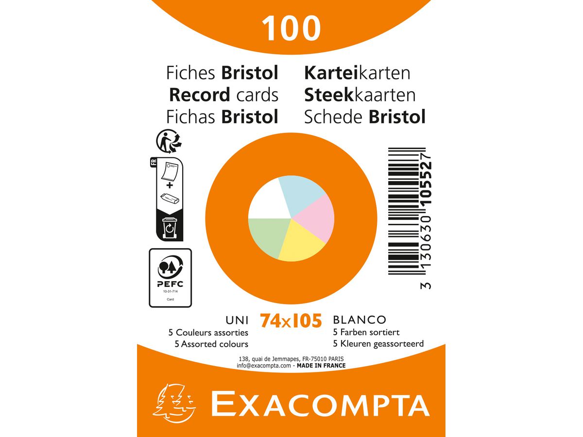 EXACOMPTA Schede blanco A7 10552E colori assortiti 100 pezzi (3130630105527)