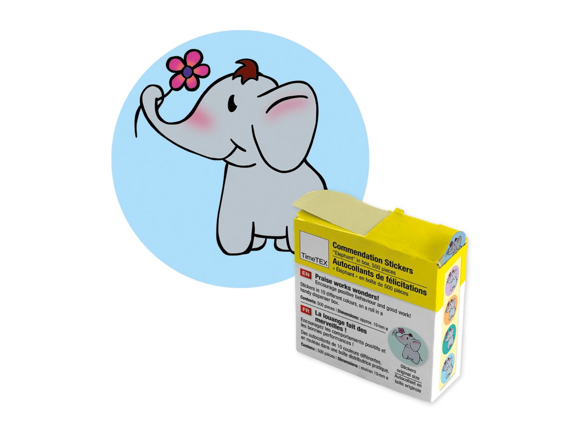 TIMETEX Autocollants de récompense 62654 Eléphant 500 pcs. (4055218626548)