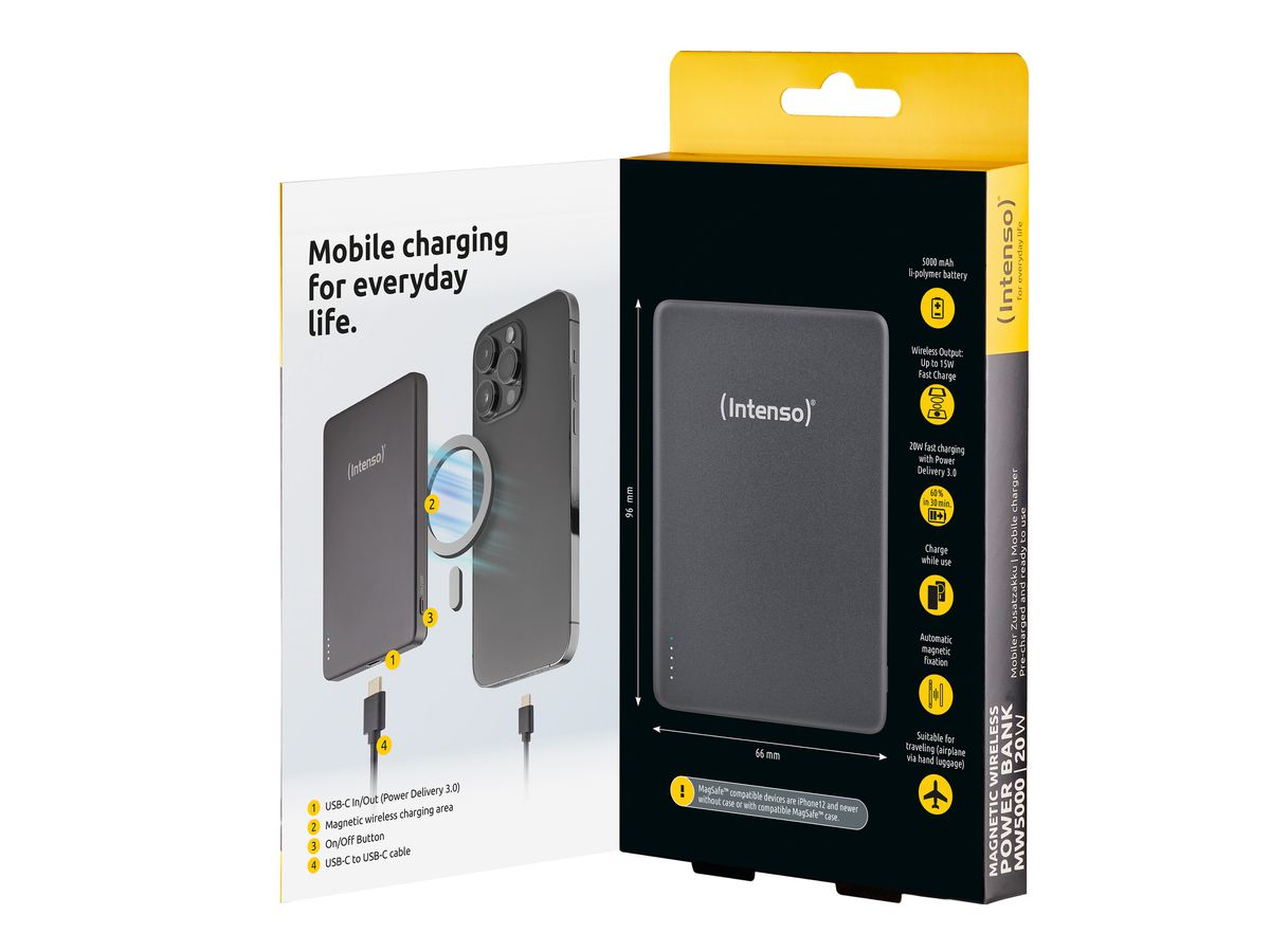 INTENSO Powerbank MW5000 5000 mAh 7344024 Magnetic Wireless grey (4034303036189)