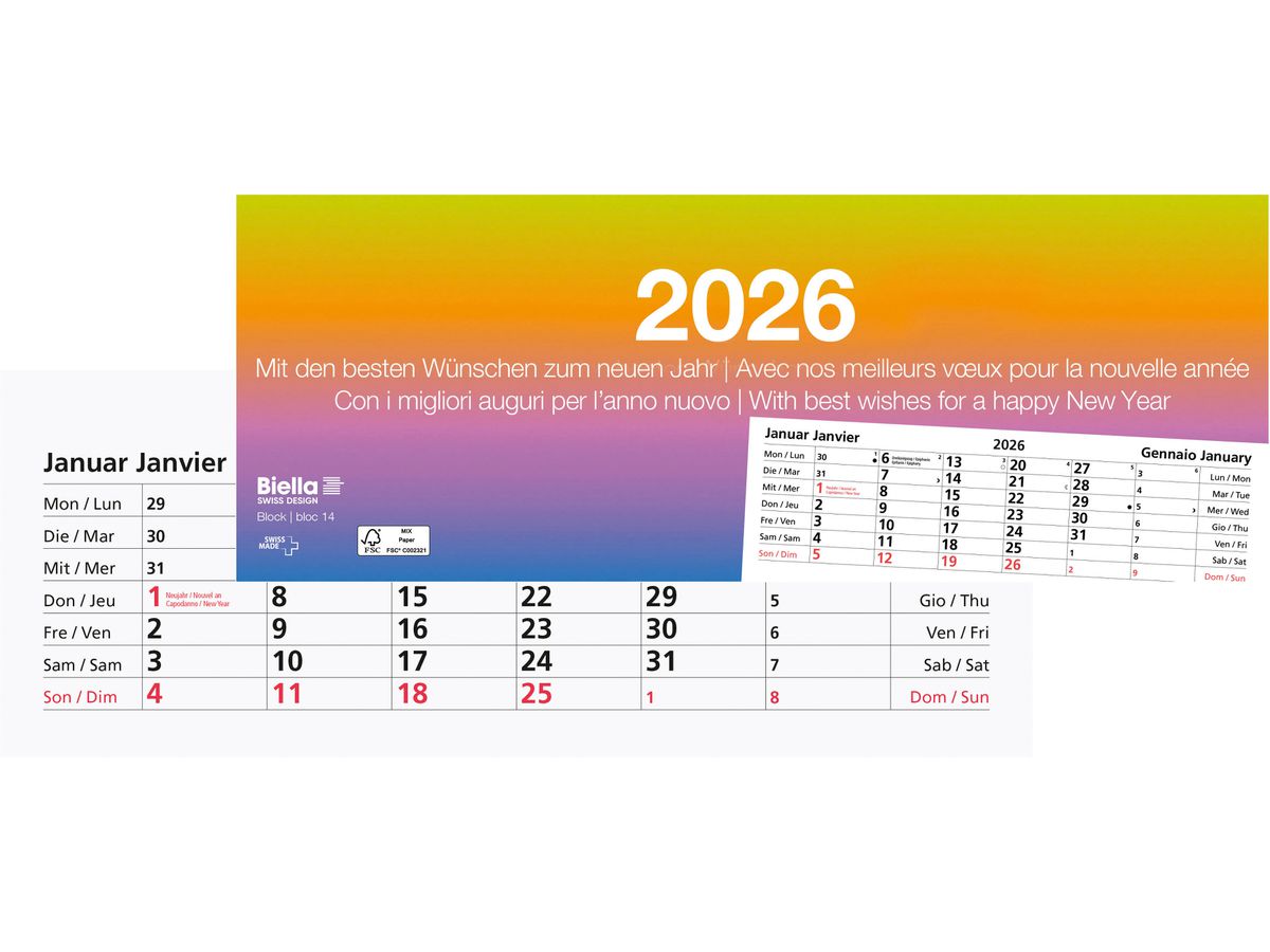 BIELLA Blocco a strappo Nr.14 2026 889014000026U 1M/1P colorato ML 24x9cm (7611365528066)