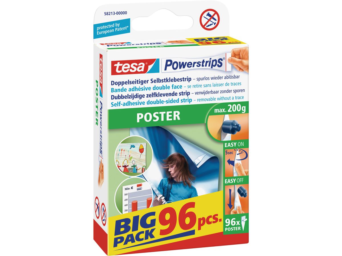 TESA Powerstrips Poster 96 pezzi 582130000 Big Pack, rimovibile,cap. 200g (4042448018632)