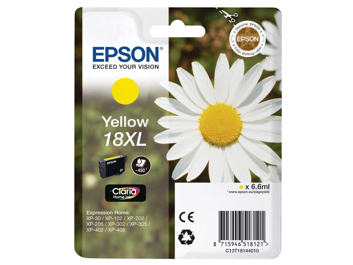 EPSON Tintenpatrone 18XL yellow T181440 XP 30/405 450 Seiten (8715946625263)