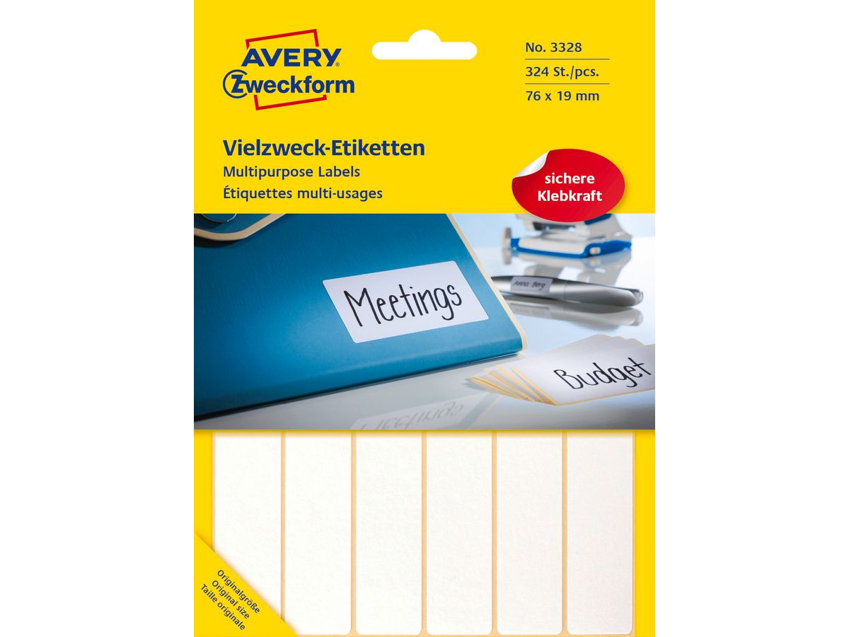 AVERY ZWECKFORM Étiquettes univers. 76x19mm 3328 blanc 324pcs./27fl. (4004182033289)