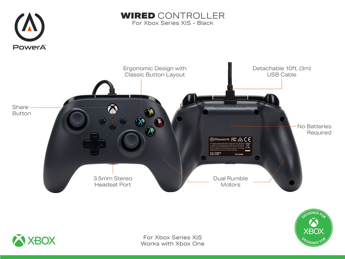 POWER A Wired Controller 1519265-03 Xbox Series X/S, Black (0617885021244)
