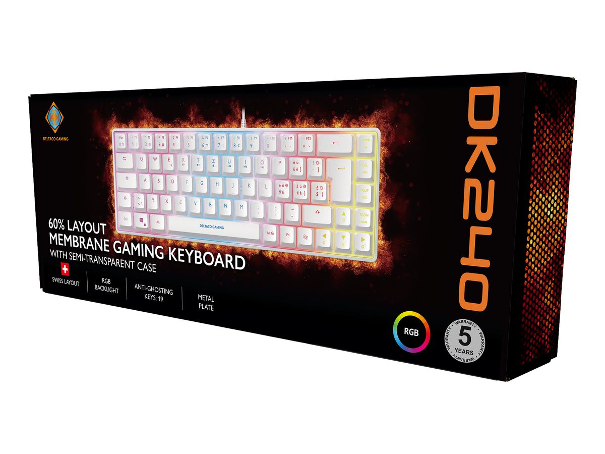 DELTACO TKL Gaming Keyboard membrane GAM-158-W RGB CH-Layout, White (5706470154827)