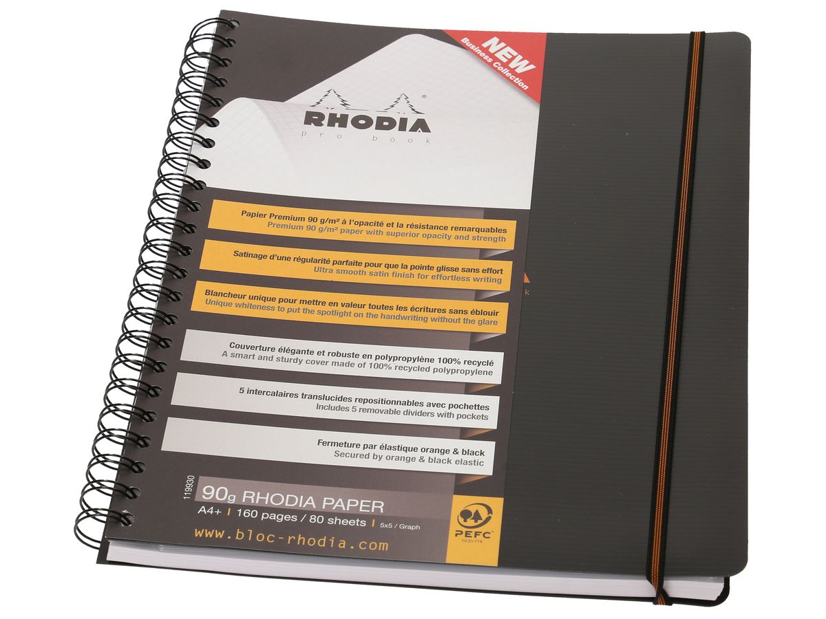 RHODIA Office Pro Book A4 119930C PP noir, quadrillé 160 flls. (3037921199305)