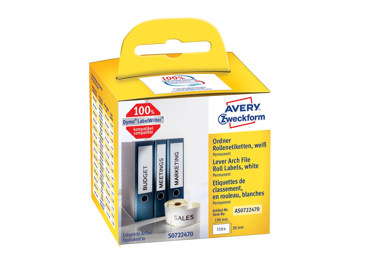 AVERY ZWECKFORM Ordner-Etiketten 190x38mm AS0722470 weiss, Rolle 110 Stück (4004182617120)