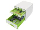 LEITZ Schubladenbox WOW Cube A4 5213-20-54 weiss/grün, 4 Schubladen (4002432115396)