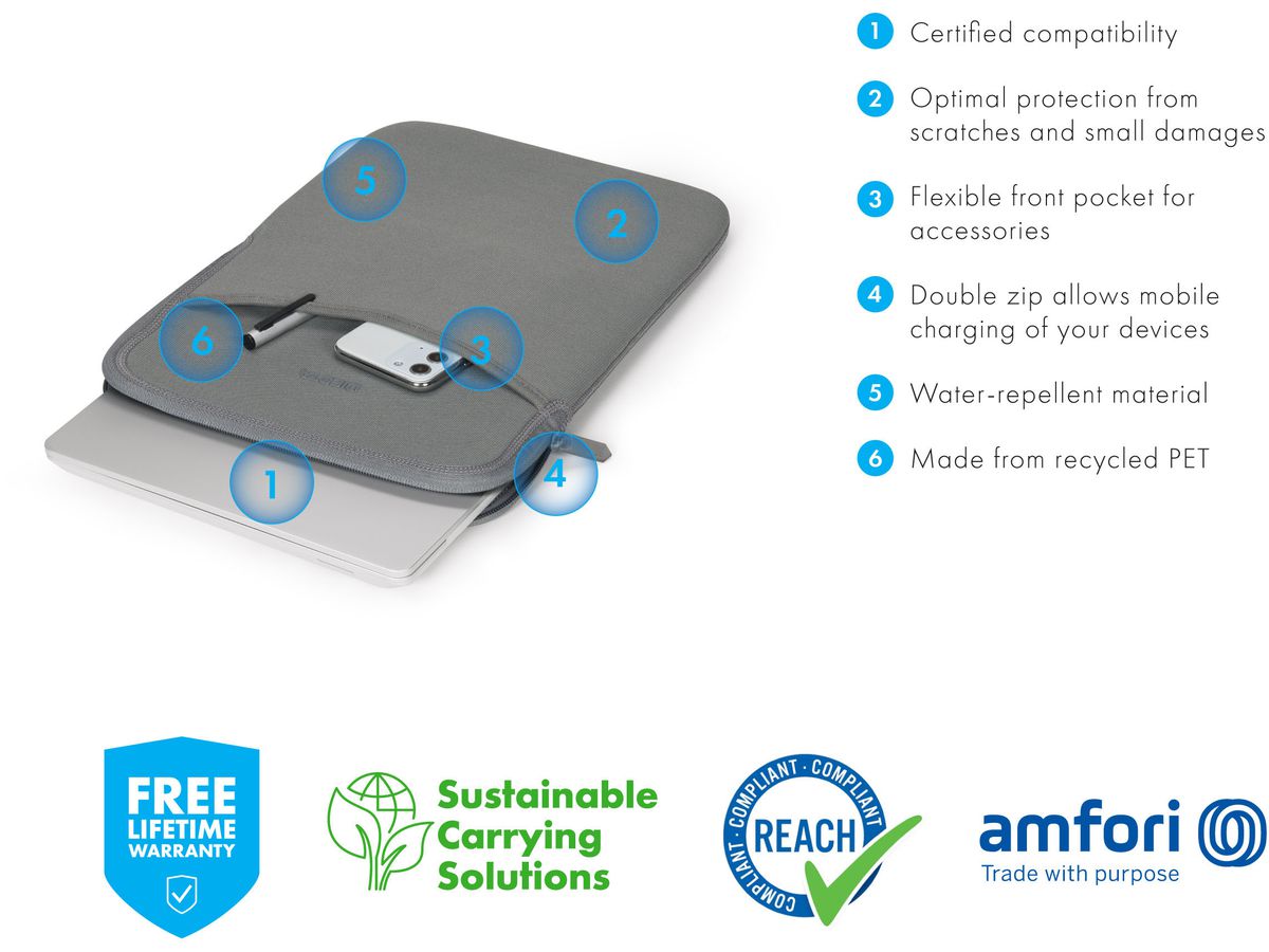 DICOTA Sleeve Eco SLIM M D31997-DFS Microsoft Surface Laptop Grey (7640239420526)