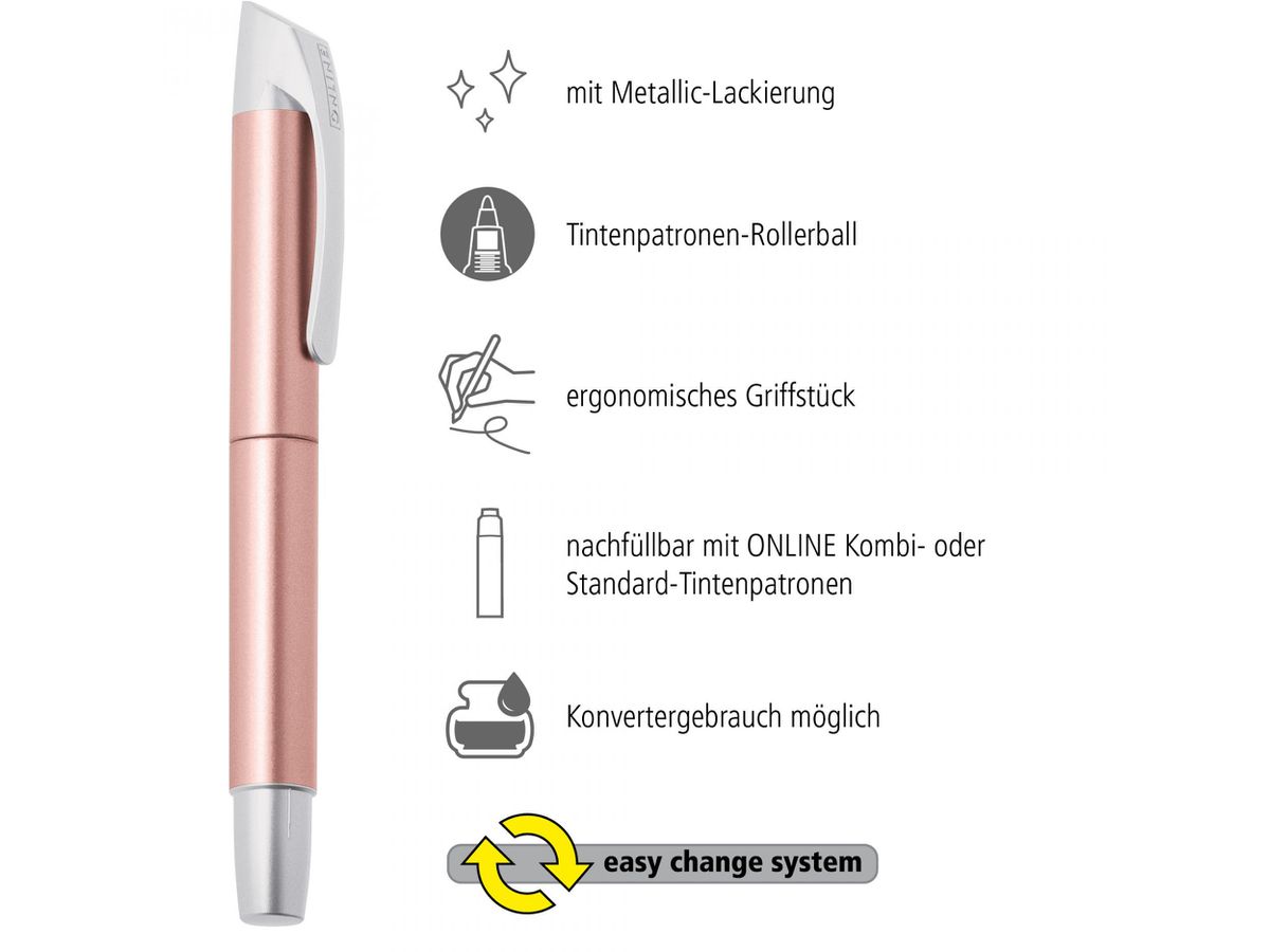 ONLINE Cartouche Rollerball 0.7mm 61328/3D Metallic Rosegold, bleu (4014421613288)