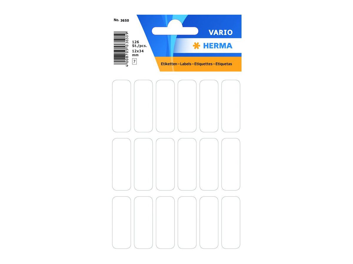 HERMA Etiketten 12×34mm 3650 weiss 126 Stück (4008705036504)