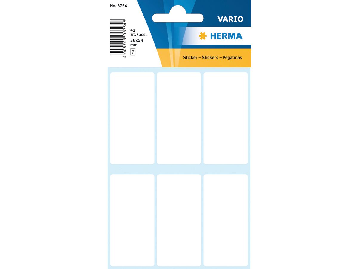 HERMA Etiketten 26×54mm 3754 weiss 42 Stück (4008705037549)