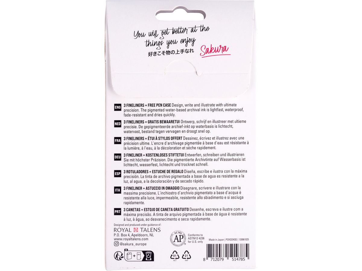 SAKURA Pigma Micron Set 0.1-0.50mm POXSDKB3 avec étui à stylos 3 pièces (8712079514785)