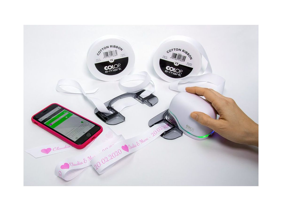 COLOP Ruban de coton 15mmx25m 154921 pour e-mark, blanc (9004362518884)