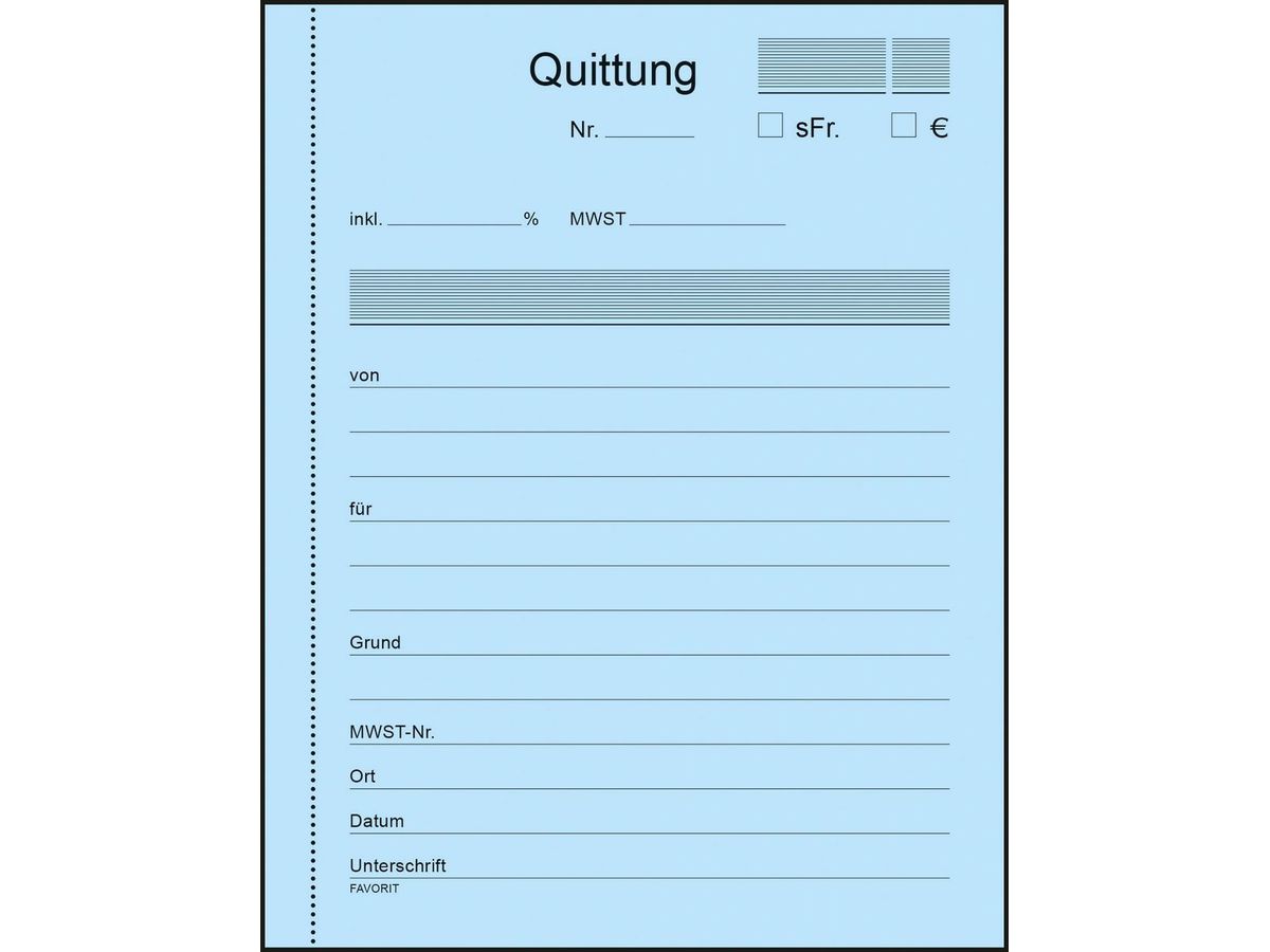 FAVORIT Formularbuch Quittungen A6 9098 OK Durchschreibepapier 50x3 Blatt (7612149046943)