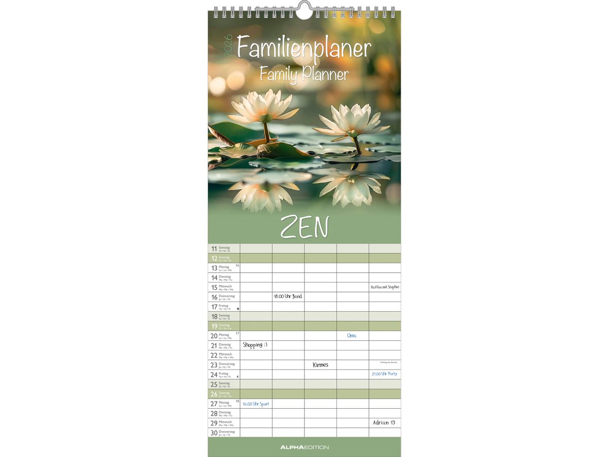 ALPHA EDITION Familienplaner Zen 2026 160199 1M/1S ML 5 Spalten 19.5x45cm (4069095001992)