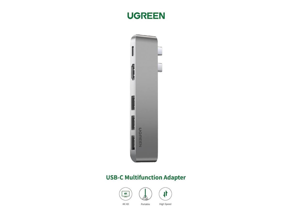 UGREEN USB-C 5in2 Hub, Grey 60559 HDMI,3xUSB-A,USB-C MB Pro/Air (6957303865598)