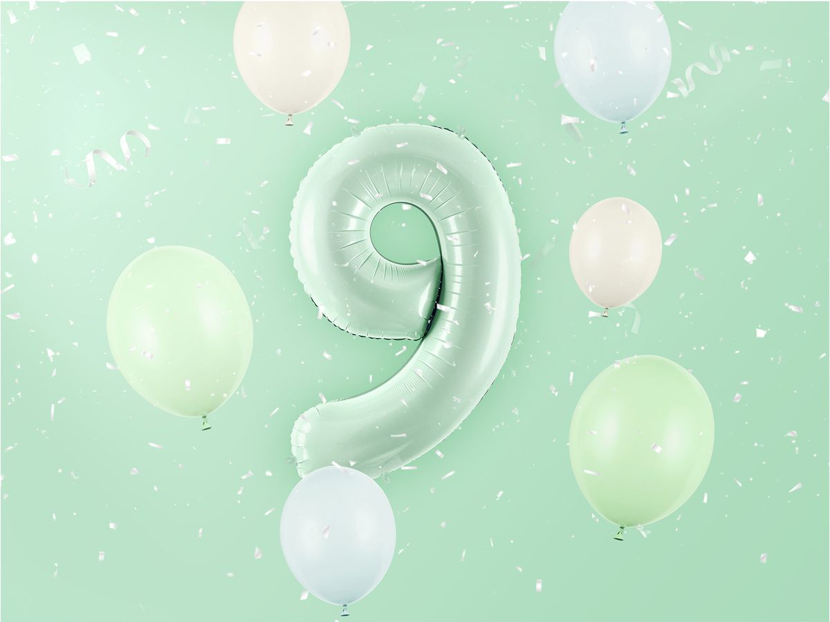 PARTYDECO Folienballon Ziffer 9 72cm FB230G-9-012 hellgrün (5904555052710)