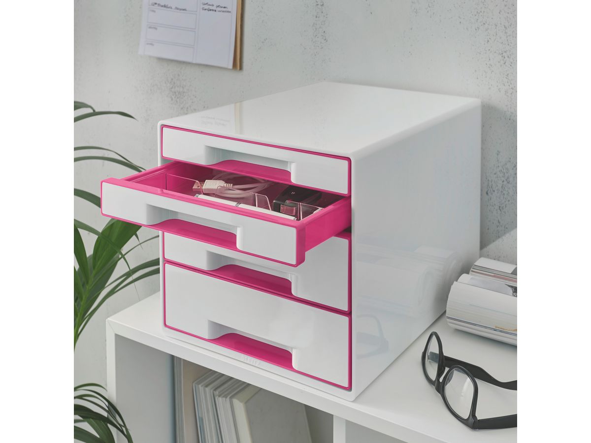 LEITZ Cassetti portadoc. WOW Cube A4 52132023 bianco/pink, 4 cassetti (4002432115341)
