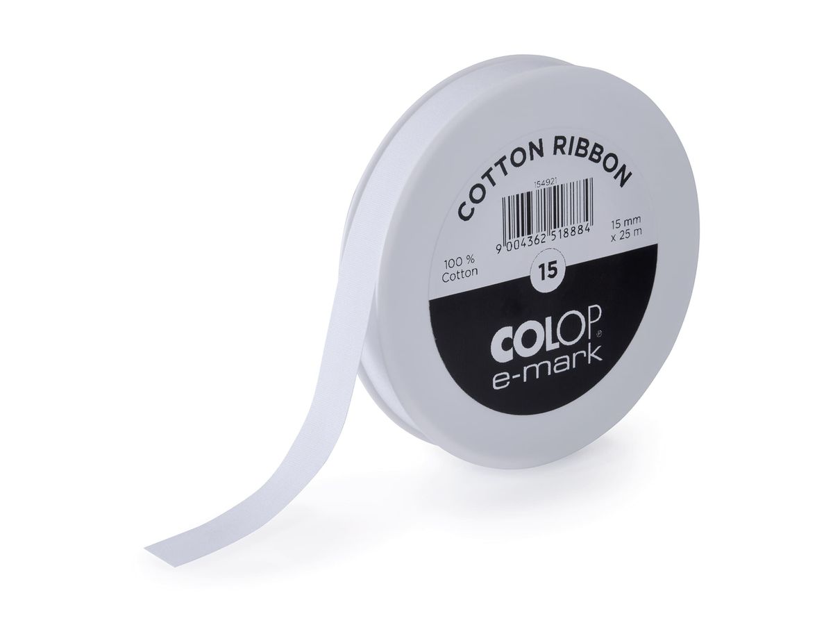 COLOP Ruban de coton 15mmx25m 154921 pour e-mark, blanc (9004362518884)