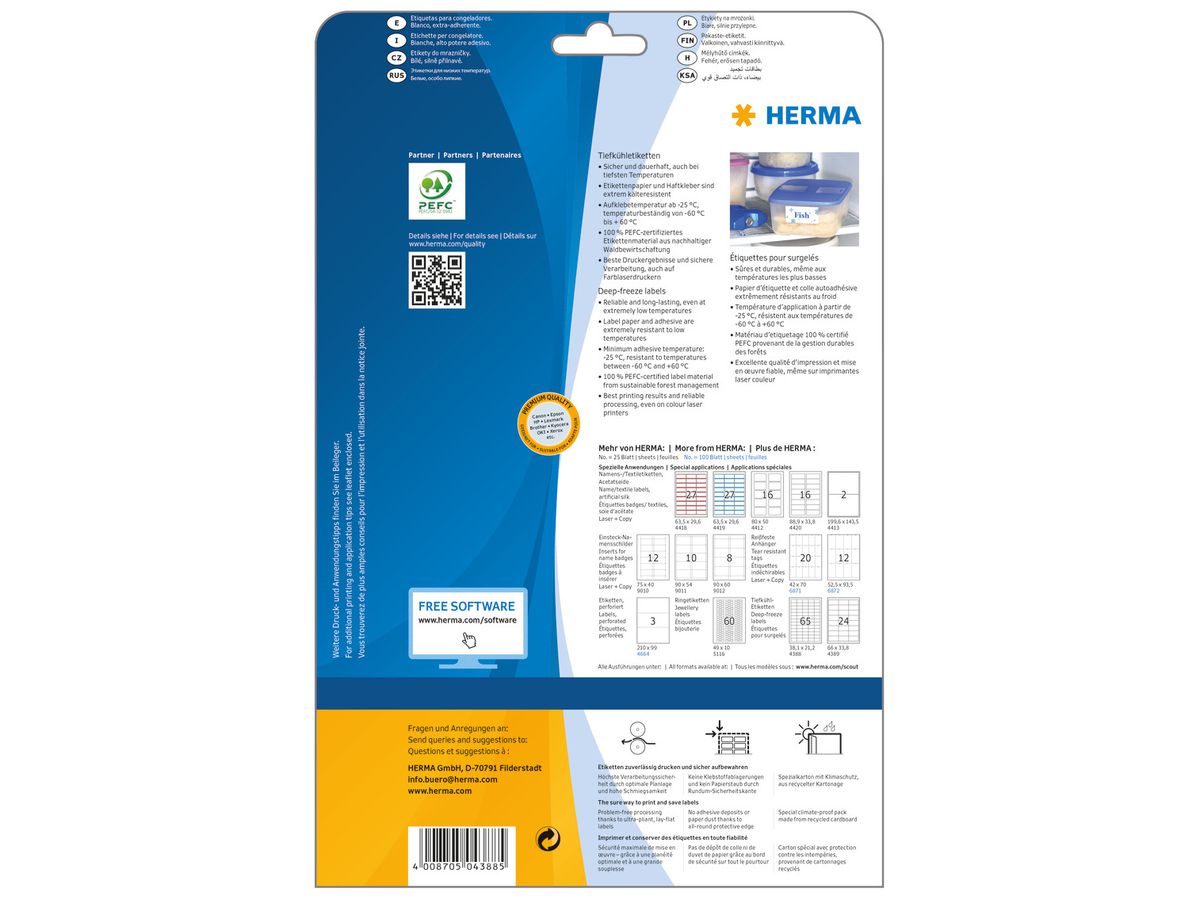 HERMA Etichette congel. 38.1x21.2mm 4388 bianco,perm. 1625 pz./25 fogli (4008705043885)