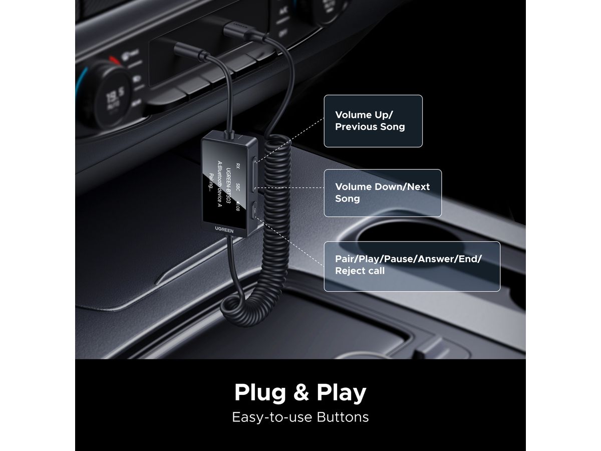 UGREEN Audio Receiver & Transmitter 45236 Bluetooth, Black (6941876242368)