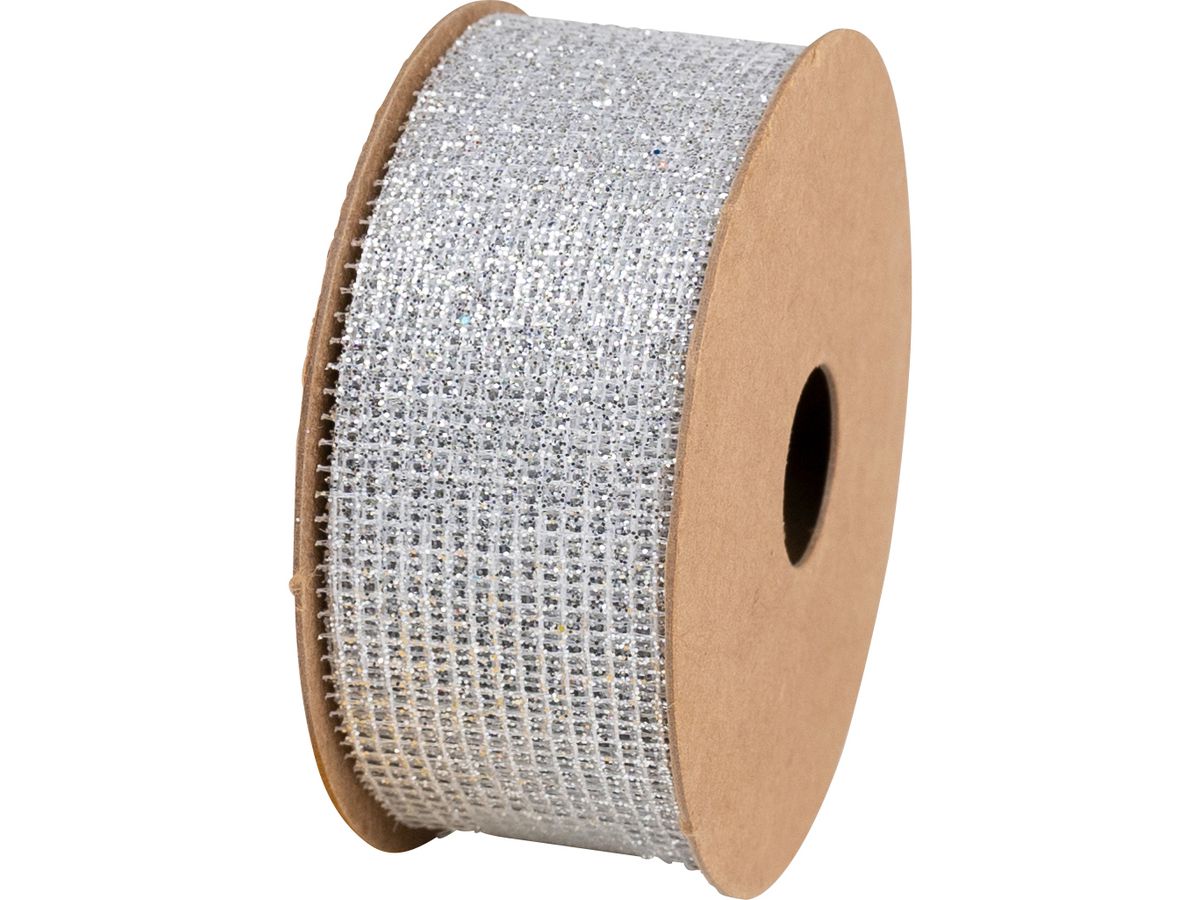 STEWO Geschenkband Glitter 2583419375 silber 25mm 25x5m (7630050892541)