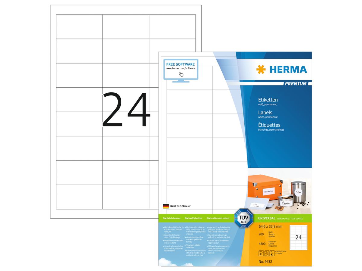 HERMA Etiketten 4632 4632 64.6x33.8mm 4800Stk. 200 Bl. (4008705046329)