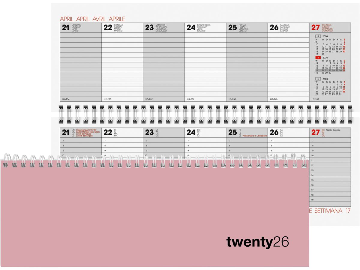 BIELLA Agenda Colorful 2026 888377400026U 1S/2P rose ML 29.7x10.5cm (7611365527908)