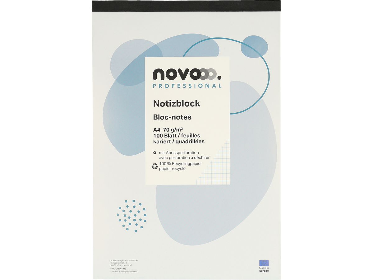 NOVOOO Carnet de notes recycling A4 694729 quadrillé 4mm, 70g 2x100 flls. (9010729030579)
