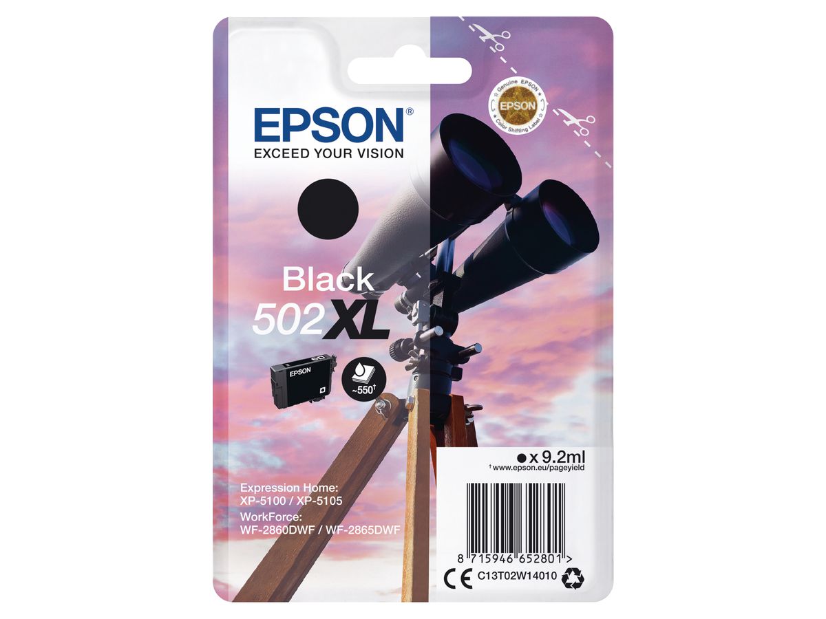 EPSON Cart. d'encre 502XL noir T02W140 WF-2860/XP-5100 550 pages (8715946652801)