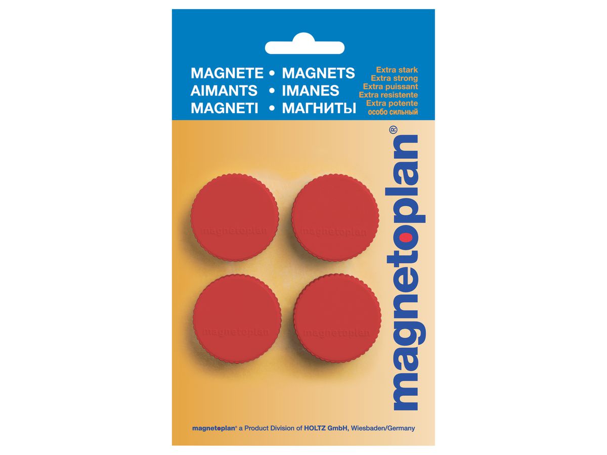 MAGNETOPLAN Calamita Magnum 16600406 rosso, Blister 4 pezzi (4013695019871)