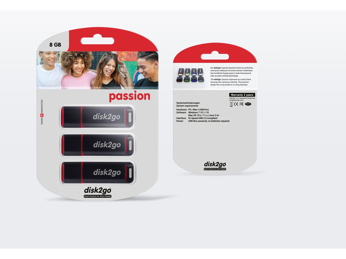 DISK2GO USB-Stick passion 2.0 8GB 30006495 USB 2.0 3 Pack (7640111166436)