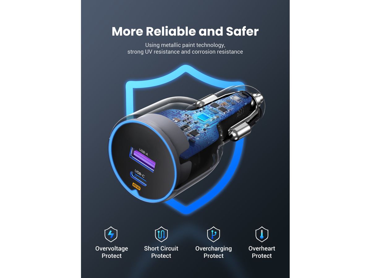 UGREEN Fast Car Charger 63W 2-Port 35023 1x USB-C, 1x USB-A (6941876230235)