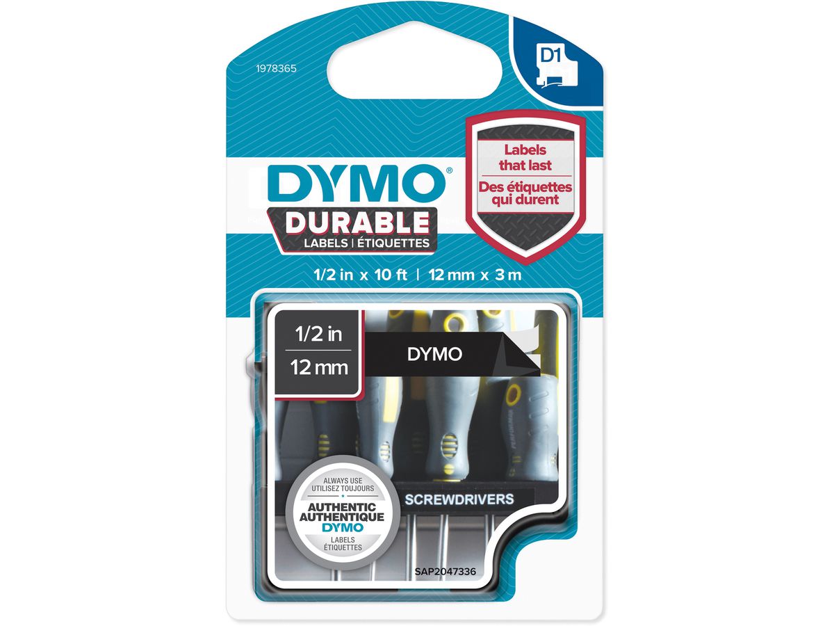 DYMO D1 Vinyl Band 12mmx3m 1978365 weiss/schwarz (3501179783659)