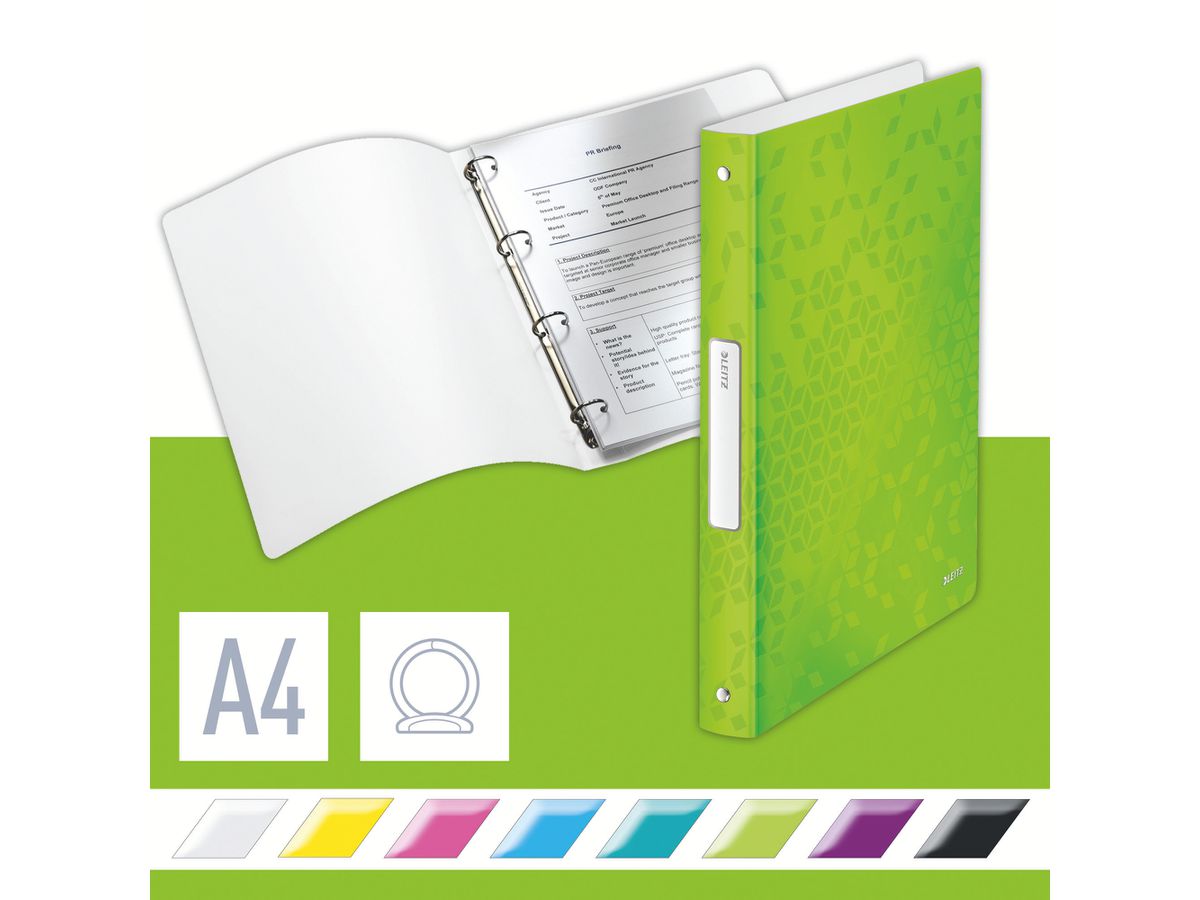 LEITZ Classeur à anneaux WOW PP A4 4258-00-54 vert 25mm (4002432123322)