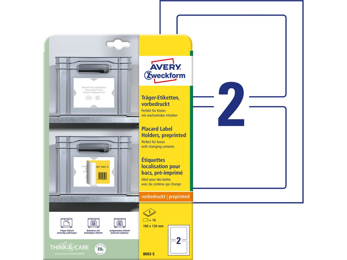 AVERY ZWECKFORM Etiquettes support 160x120mm 8002-5 gris clair 10 pcs./5 flls. (4004182334997)