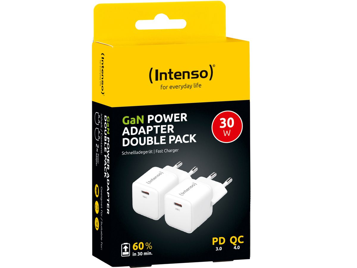 INTENSO Power Charger 30W GaN white 7803032 1 x USB-C each Double Pack (4034303034055)
