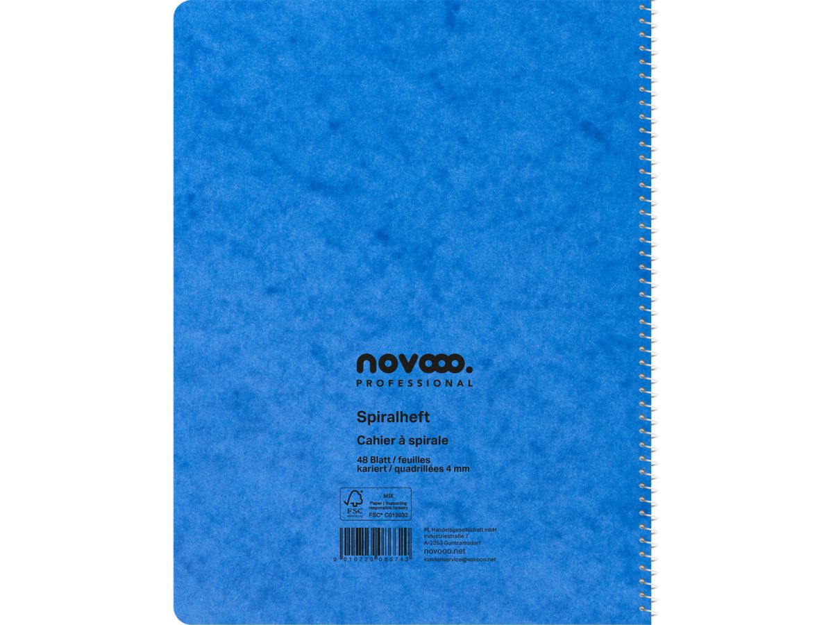 NOVOOO Carnet spirale ass. 14.8×21cm 729779 quadrillé, 4mm, 70g 48 flls. (9010729086743)