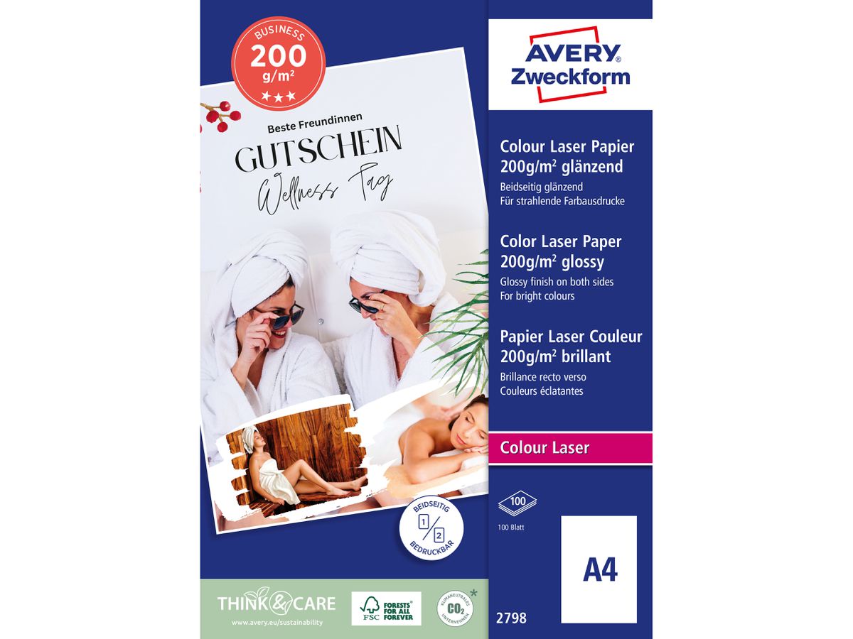 AVERY ZWECKFORM Laser Photo Paper A4 2798 200g, bianco 100 fogli (4004182026021)