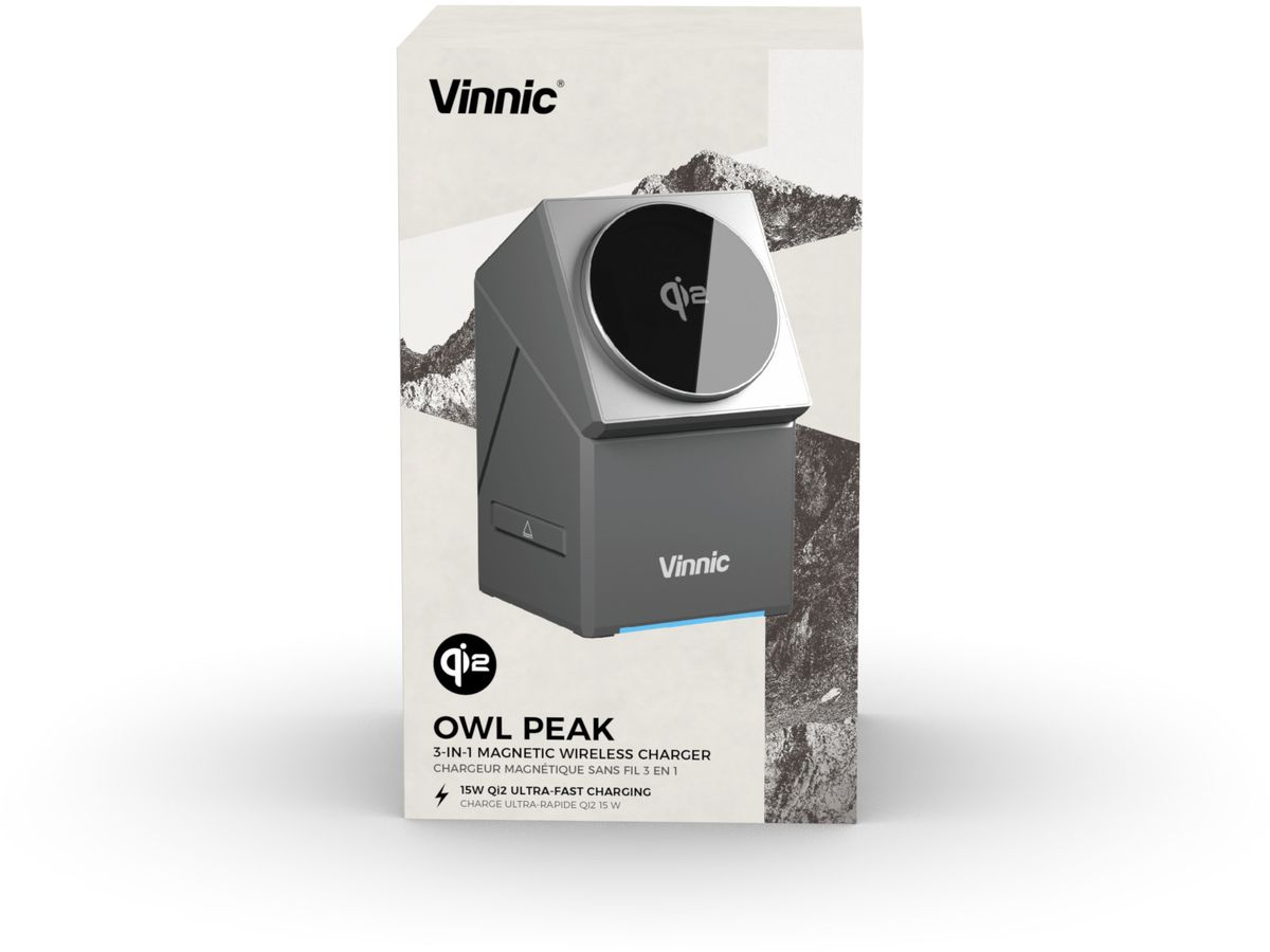 VINNIC OWL PEAK 3-IN-1 Char.Dock VPPD-31WSCG2-SL Qi2, Swivel Mount (4898338018301)