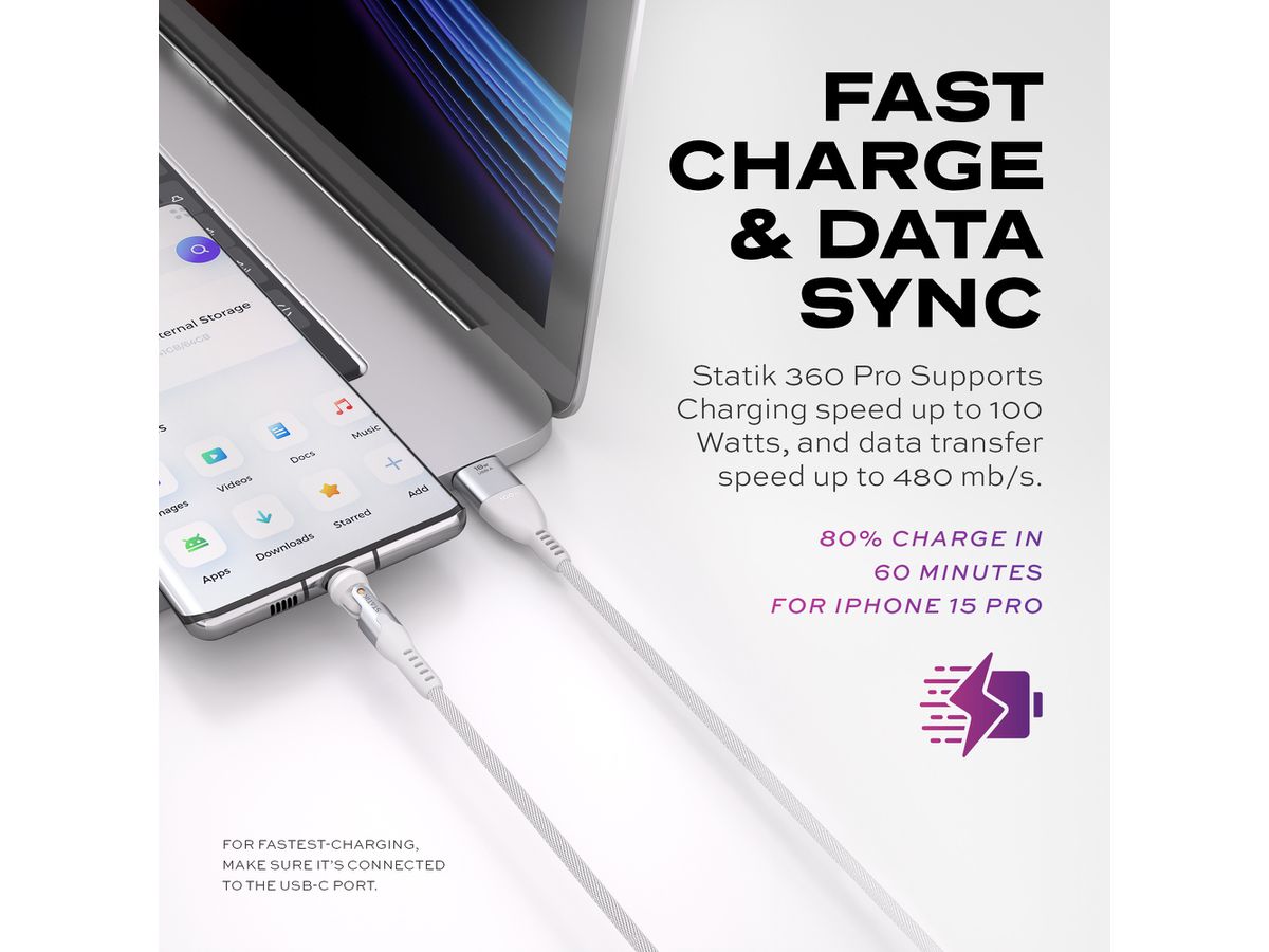 STATIK Statik 360 Pro, Uni.Mag. Tip PUP-0520-WHT-6FT Cable 2.0, 2m, 100W White (0810024056835)