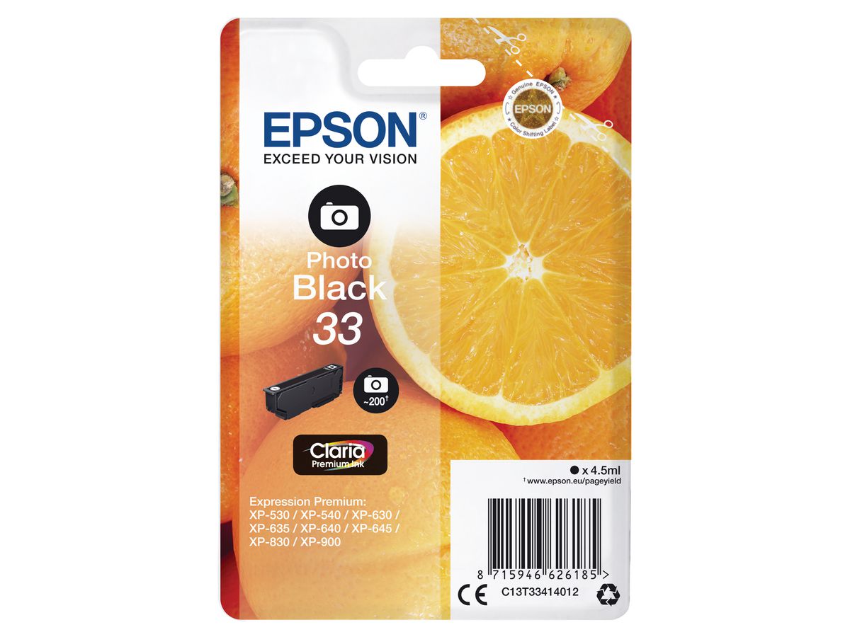 EPSON Cart. d'encre 33 photo noir T334140 XP-530/630/830 200 pages (8715946626185)