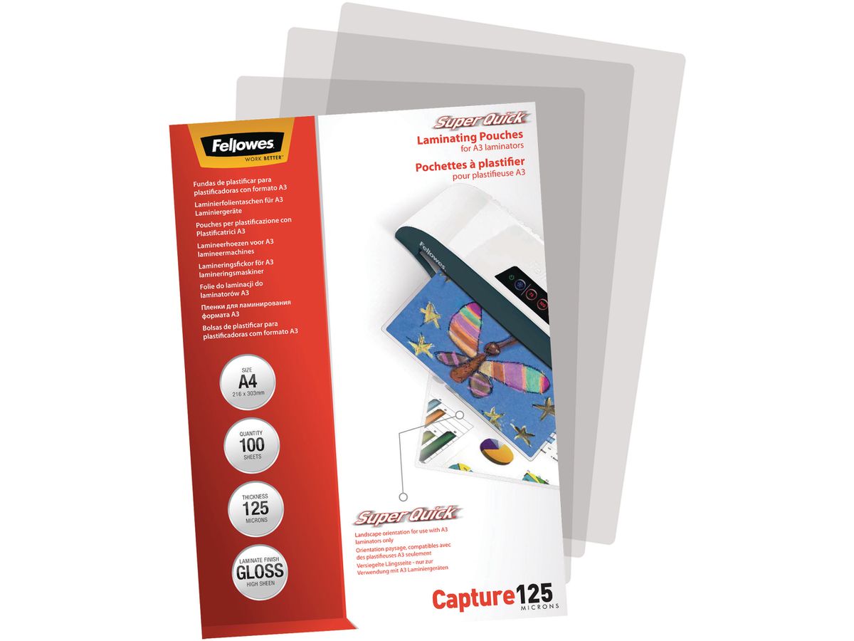FELLOWES Pelicole per laminazione A4 5440101 lucido, 125my 100 pezzi (0077511544019)