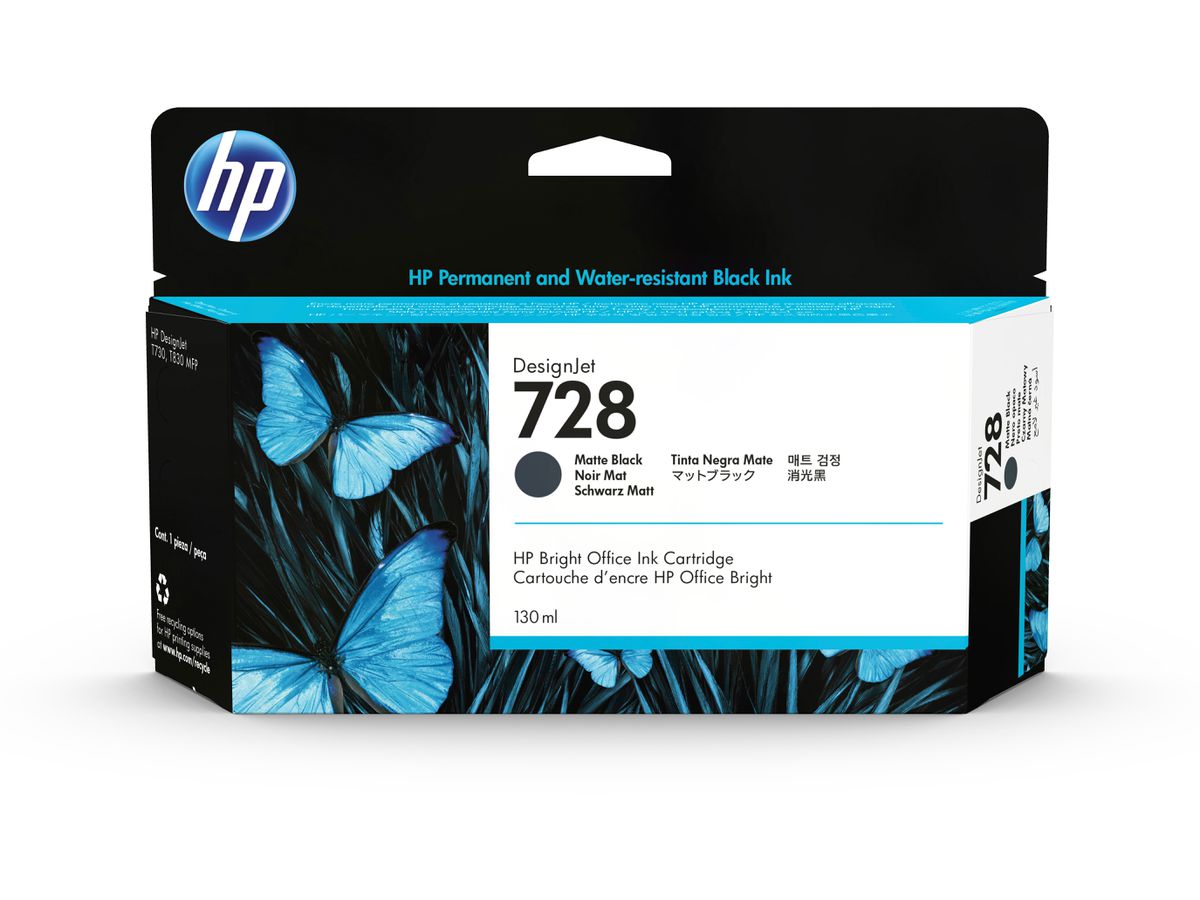 HP Cart. d'encre 728 matte black 3WX25A DesignJet T730/T830 130ml (0194850304040)