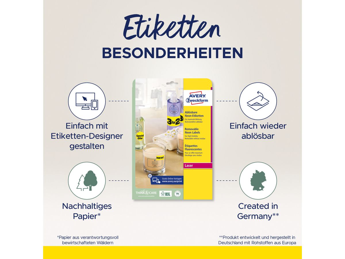 AVERY ZWECKFORM Etiquettes 38,1x21,2mm L7651Y-25 jaune 1625 pcs. (4004182608395)