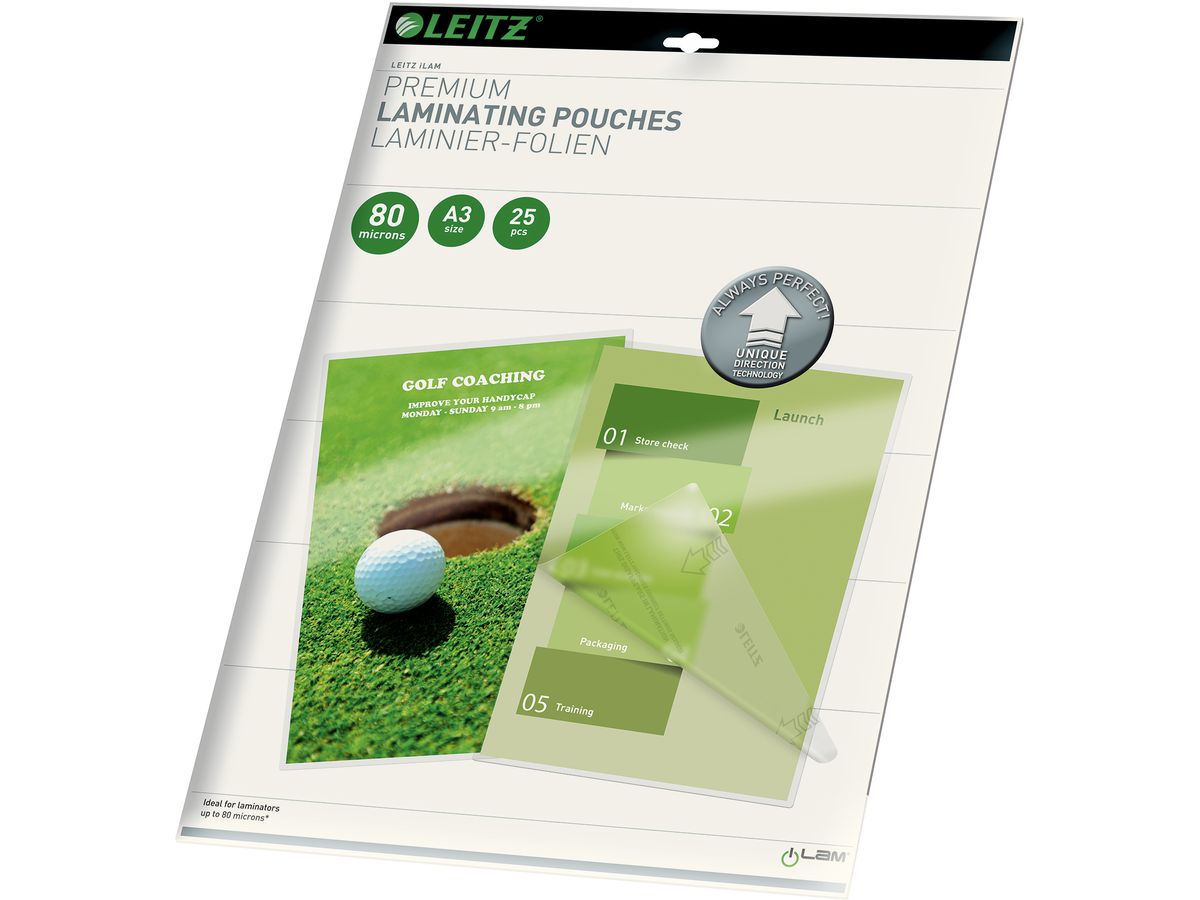 LEITZ Pochettes à plastifier A3 74860000 brillant, 80my 25 pcs. (4002432397709)