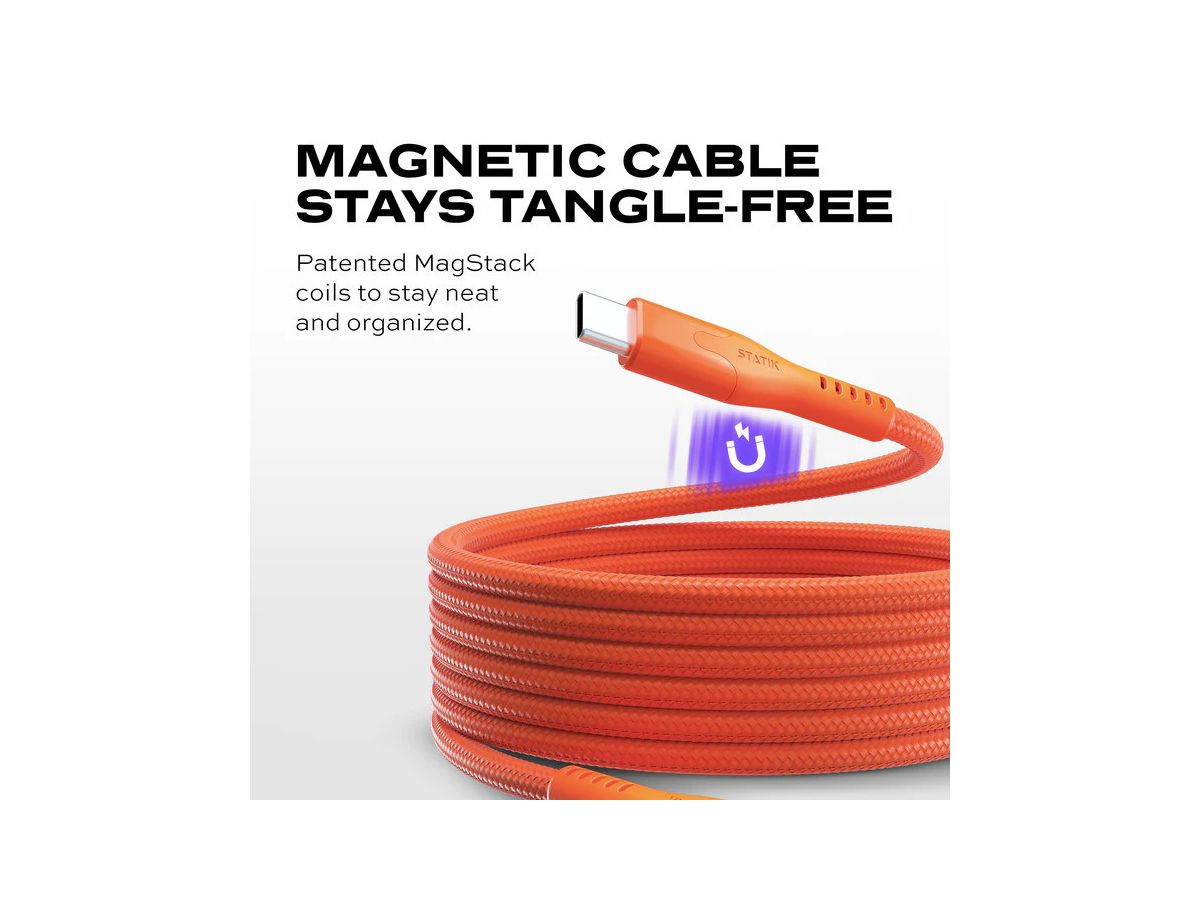 STATIK MagStack Pro,Magnetic Cable PUP-0550-3FT-CC-ORG USB-C to C, 1m 100W Orange (0810024058570)