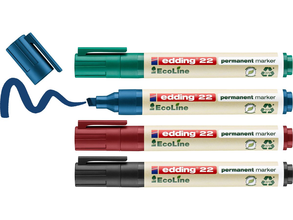 EDDING Permanent Marker 22 1.0-5.0mm 22-e4 4 couleurs (4004764918089)